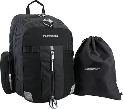 Eastsport Extra Large Backpack Expandable Oversized For Travel Hiking Work Camping Sports Outdoors With Drawstring Bag 18x13.5x9.5 Mochila De Viaje Black