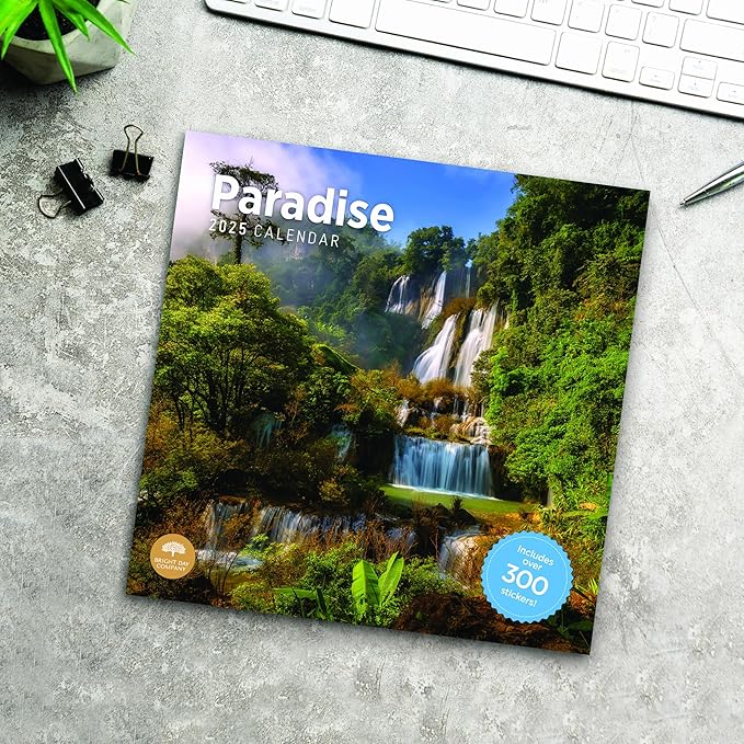2025 Paradise Monthly Wall Calendar by Bright Day, Includes Over 300 Stickers, 12 x 12 Inch