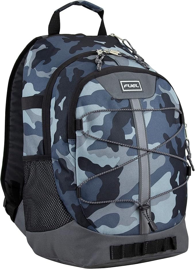 FUEL Hiking Backpack for Women Men Terra Sport, Travel, College, Gym, Work with Laptop Sleeve, Bungee, 18 Inches, Midnight Camo