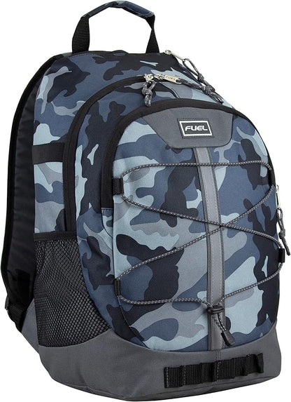 FUEL Hiking Backpack for Women Men Terra Sport, Travel, College, Gym, Work with Laptop Sleeve, Bungee, 18 Inches, Midnight Camo