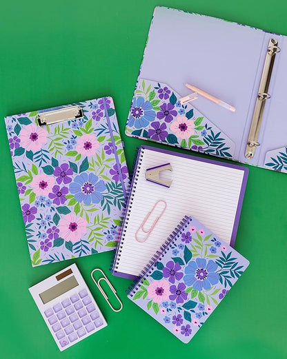 Steel Mill & Co Cute Large Spiral Notebook College Ruled, 11" x 9.5" with Durable Hardcover and 160 Lined Pages, Lilac Floral