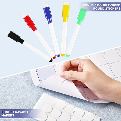 Large Dry Erase Calendar – Yearly Wall Calendar Dry Erase, 57.9" x 37", 12-Month Undated Calendar, Reusable Laminated with 15 Stickers - Purple