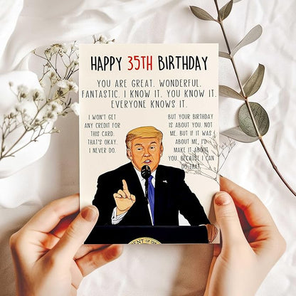 Funny Trump 35th Birthday Card, Humor Donald 35 Year Old Birthday Gifts for Him Her, Unique 35th Birthday Decorations for Men Women, Happy 35 Year Old Birthday Cards for Husband