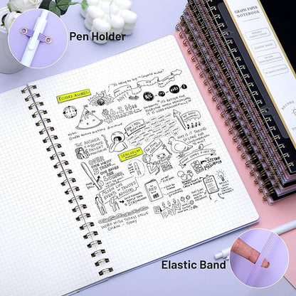 Yoment Graph Paper Notebook Spiral Notebook 8.5 x 11 A4 Large Grid Paper Notebooks, 100 GSM Thick Graph Paper, Plastic Cover Graphing Notebook for Work School Engineering, A4 Purple
