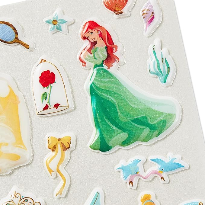 Hallmark Signature Disney Princess Birthday Card with Stickers (Belle, Ariel, Jasmine, Cinderella)