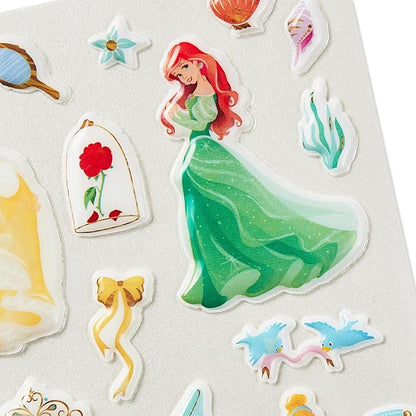 Hallmark Signature Disney Princess Birthday Card with Stickers (Belle, Ariel, Jasmine, Cinderella)
