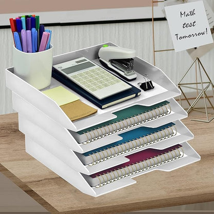 Acrimet Stackable Letter Tray 4 Tier Side Load, Plastic, Desktop File Organizer (White Color)