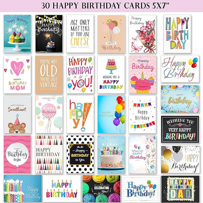 100 All Occasion Cards Assortment Box with Envelopes and Stickers - Large 5x7 Inch Bulk Greeting and Blank Notes, 100 Unique Designs