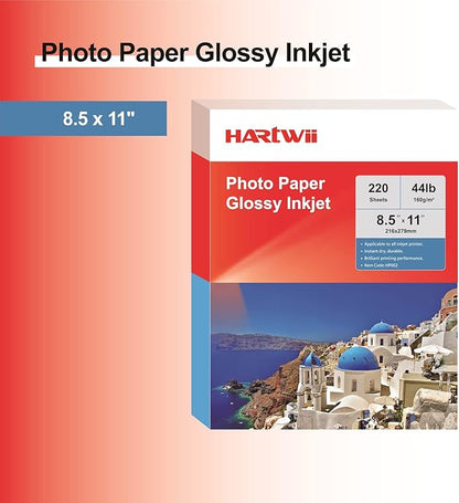 220 Sheets Photo Paper Glossy Inkjet 8.5x11 44lb 160Gsm A4 Letter Size Suitable for All Dye Ink Printers