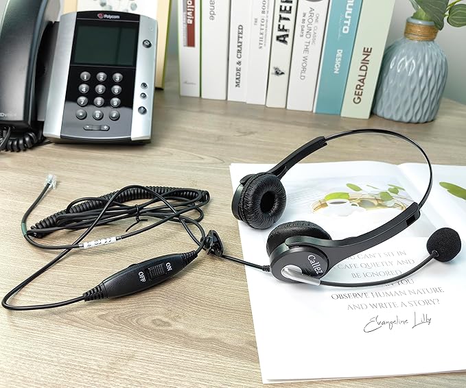 Callez RJ9 Office Phone Headset with Microphone Noise Cancelling, Telephone Headset Compatible with Landline Phones Polycom VVX411 311 410 500 400 300 301 310 501 401 201 601 250 Avaya Plantronics