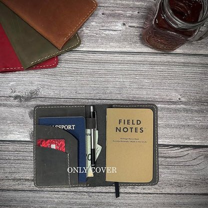 Leather Cover for Field Notes, Passport Cover, Leather Notebook Cover for 3.5" x 5.5" with Pen Holder, Only Cover (Gray)