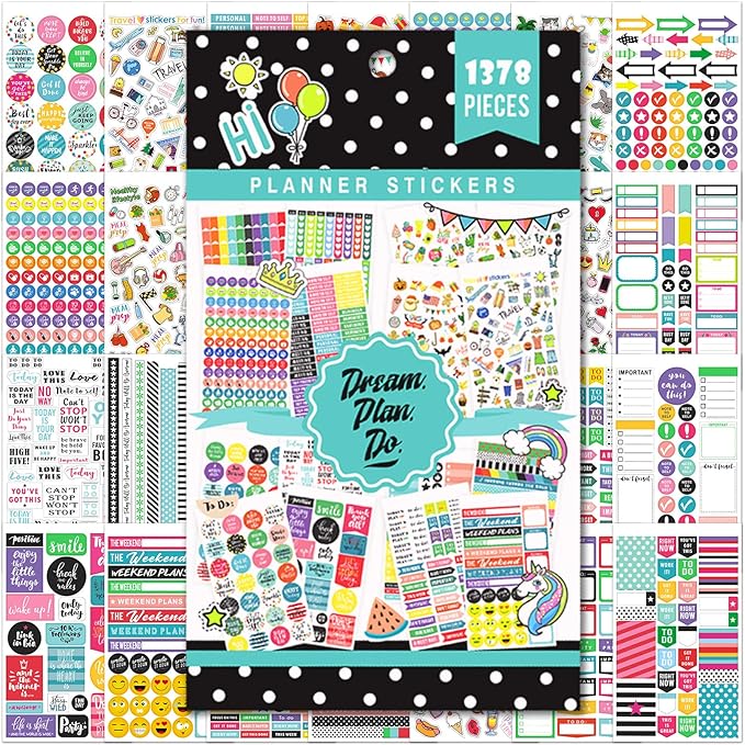 Planner Stickers - 28 Sheets, 1378 Stunning Design Accessories for Journals and Calendars, Essential Planner Accessories by Tullofa - Green