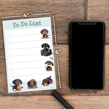 Dachshund Kawaii Sticky Notepad to Do List | Weiner Dog Lover Gifts for Women | Office School Supply Sticky Notes 4"x6" 50 Pages
