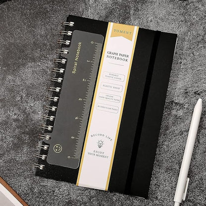 Yoment Graph Paper Spiral Notebook A5 Graphing Notebook 160 Pages Graph Paper Notebook Spiral Bound Waterproof Plastic Hardcover Spiral Journal 5x7 Grid Notebooks for Note Taking,Black