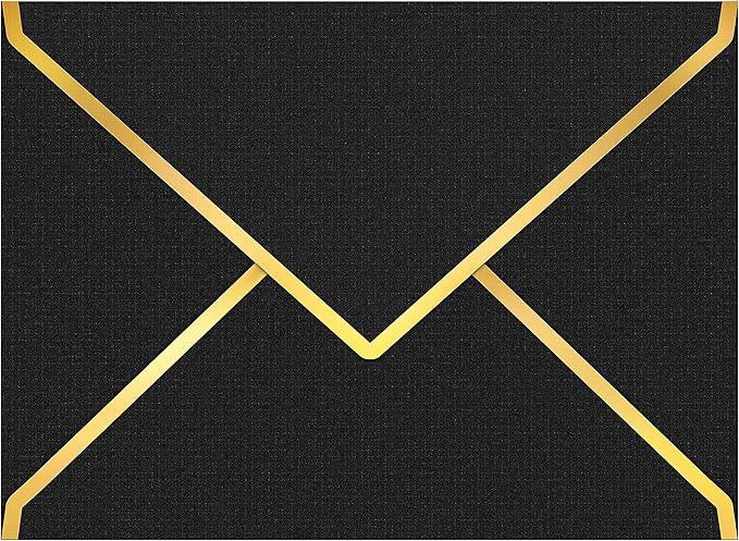 60 Pack Gold Envelopes 5x7 Bluk Black, 250G Pearled Cardstock A7 Envelopes for Invitations Business Mailing Envelope with Gold Foil Border, A6 4x6 Envelopes for Wedding Baby Shower Cards