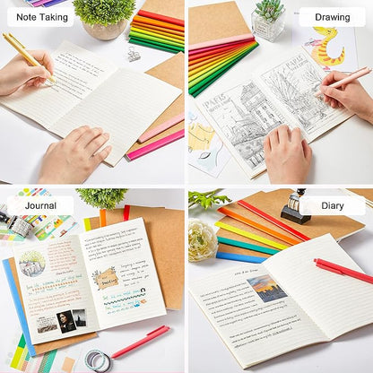 feela 16 Pack Composition Notebooks Bulk, Kraft Cover Lined Blank College Ruled Composition Travel Journals with Rainbow Spines For Women Students Business, 60 Pages, 8.3”x 5.5”, A5, 16 Colors