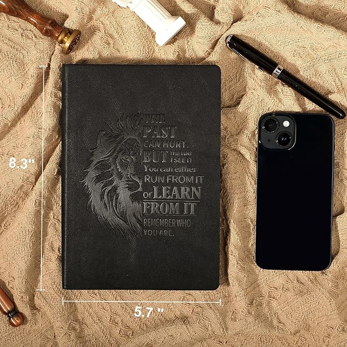 Leather Journal for Men Soft Cover 256 Pages Lined Journals for Writing A5 Lion Journaling Notebooks Vintage Inspirational Diary, 5.7" x 8.3", Black