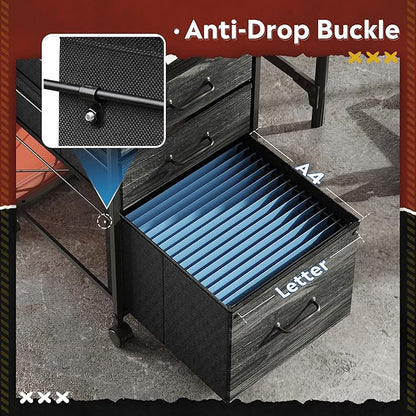 DEVAISE Mobile File Cabinet, Rolling Printer Stand with 3 Drawers, Fabric Vertical Filing Cabinet fits A4 or Letter Size for Home Office, Charcoal Black Wood Grain Print