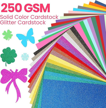 Zhanmai 240 Pcs Cardstock Paper 8.5 x 11 Inch Colored and Glitter Cardstock 250 Gsm Assorted Card Stock for DIY Scrapbooking Card Making Art for Birthday Wedding Party Craft Decoration