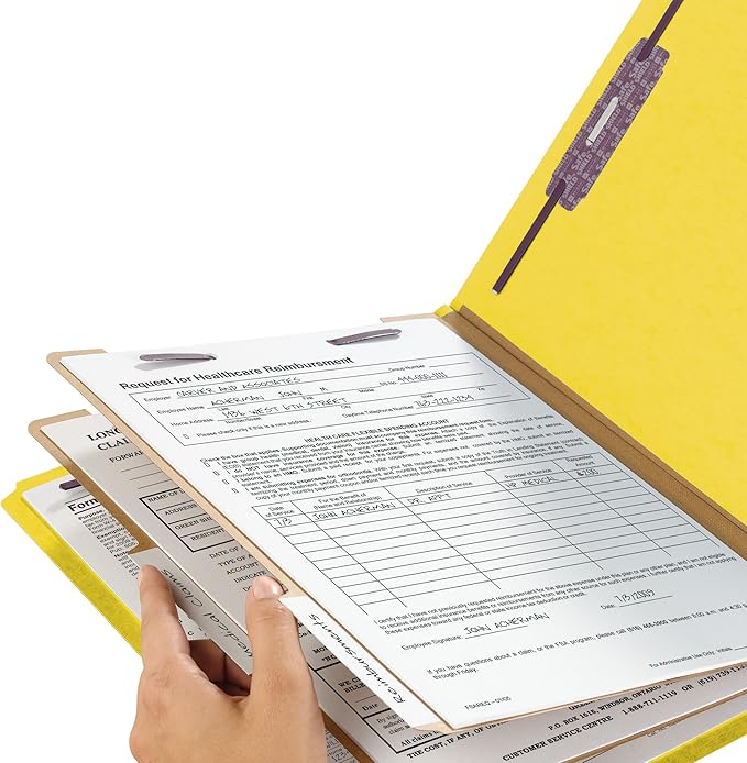 Smead Pressboard Classification File Folder with SafeSHIELD Fasteners, 2 Dividers, 2" Expansion, Legal Size, Yellow, 10 per Box (19034)