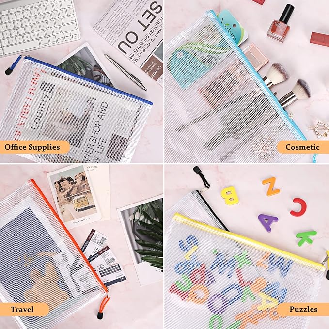 EOOUT 56pcs Mesh Zipper Pouch Zipper Bag, Durable Pouches for Organization Puzzle Storage, Letter Size, A4 Size, for Office Supplies
