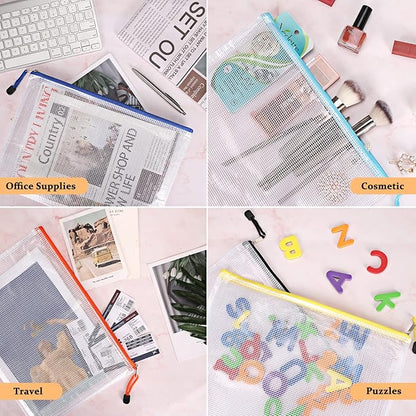 EOOUT 56pcs Mesh Zipper Pouch Zipper Bag, Durable Pouches for Organization Puzzle Storage, Letter Size, A4 Size, for Office Supplies