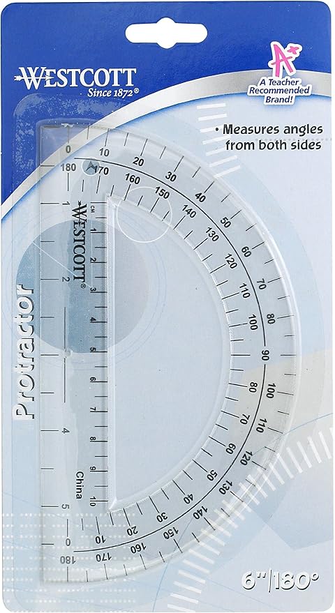 Westcott 6-Inch Plastic 180 Degree Protractor, Clear