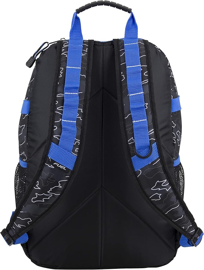 FUEL Hiking Backpack for Women Men Terra Sport, Travel, College, Gym, Work with Laptop Sleeve, Bungee, 18 Inches, Blue Camo