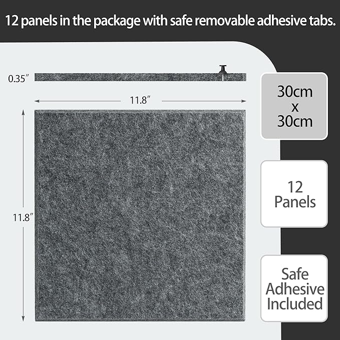Large Felt Bulletin Board(48" x 36"),Cork Board Alternative,12 Pack Felt Wall Tiles with Safe Removable Adhesive Tabs,Notice Pin Board/Message Board/Vision Board for Office, School & Home