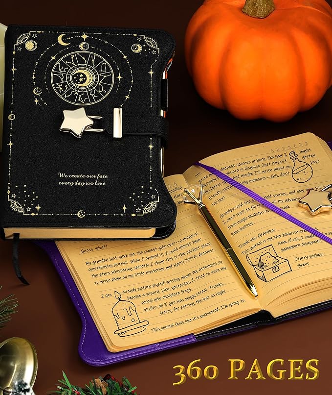 Diary with Lock and Keys for Girls Gift Ideas, 360 Kraft Pages Journal for Women, B6 Refillable Notebook for Writing with Pen and Bookmark (Astro Blue)