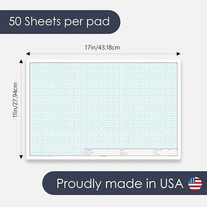 11" x 17" Isometric Graph Paper 50 Sheets Landscape - 0.25" Grid, Non-photo Blue, High Brightness, Drafting, Engineering, Art, 3D Design (3-Pack)