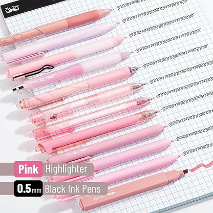 Mr. Pen- Gel Ink Pen Set, 12 pcs, Pastel Pink Barrel, Pink Pens Black Ink Gel Pens Fine Point 0.5mm, One Highlighter, Gel Ink Pens, Cute Pink Pens for Women, Cute Pens for Women, Pink Gel Pens Pink