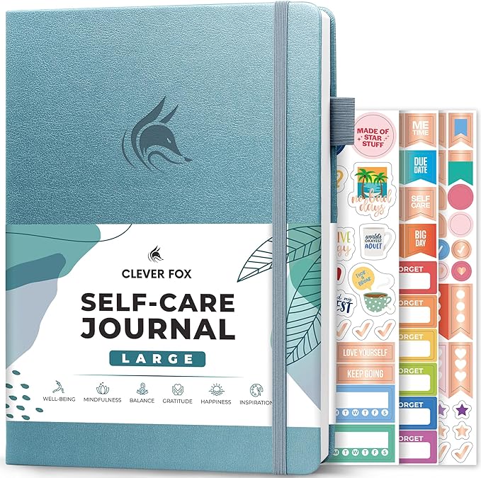 Clever Fox Self-Care Journal – Wellness & Daily Reflection Notebook – Mental Health & Personal Development Journal – Self-Care, Meditation & Mood Journal for Women & Men – Large (Aquamarine)