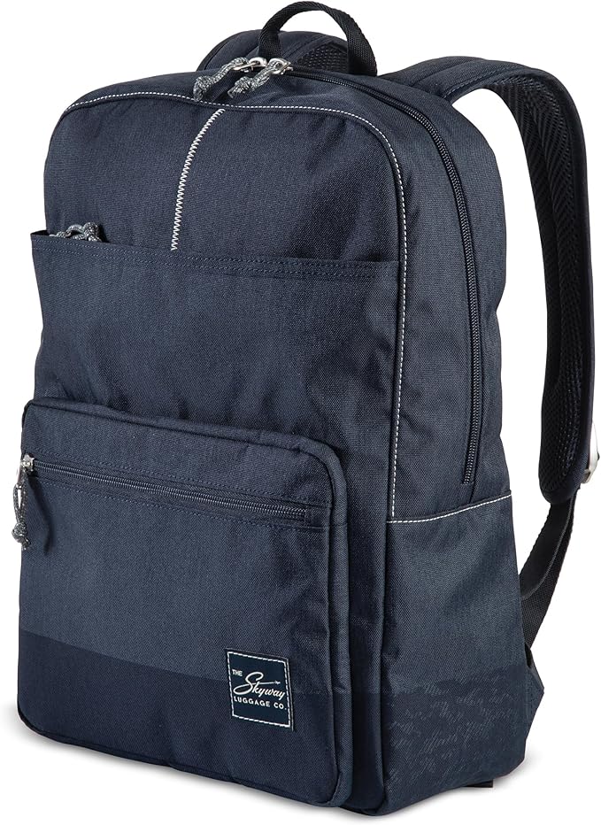 Skyway Luggage Rainier Simple Backpack, Eco-Friendly Made of 100% rPET Travel Laptop Bag for Women & Men, Flight Approved Carry On Bag, 16L, Tahoe Blue