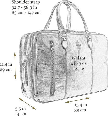 Time Resistance Leather Laptop Briefcase - Full Grain Leather Computer Bag for Men and Women