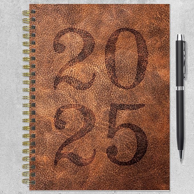 TF PUBLISHING 2025 Aged Leather Medium Weekly Monthly Planner - Goals & Task Trackers - Planner Monthly and Weekly with Organizer Stickers - 12 Month Calendar Planner - 6.5" x 8"