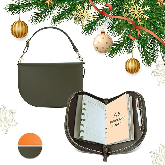 The Luna Premium Leather Journal Cover with 3 Detachable Notebooks & A Metal Ballpoint Pen - Compatible with A6 6-Ring Binder - Gift for Women - Journal Gift Set for Birthday