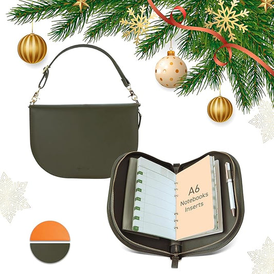 The Luna Premium Leather Journal Cover with 3 Detachable Notebooks & A Metal Ballpoint Pen - Compatible with A6 6-Ring Binder - Gift for Women - Journal Gift Set for Birthday