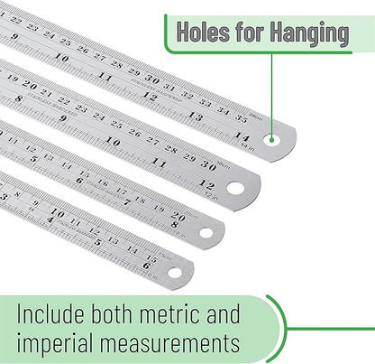 Mr. Pen Steel Rulers, 6, 8, 12, 14 inch Metal Rulers, Pack of 4