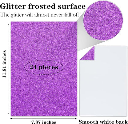 24 Sheets Purple Glitter Cardstock Paper, A4 Premium Sparkly Paper for Scrapbook, DIY Projects, Party Decoration, Gift Box Wrapping 250GSM/92lb