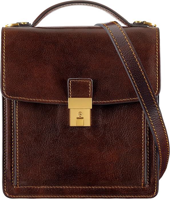 Time Resistance Small Leather Briefcase for Men - Crossbody Bag - Italian Leather Messenger Bag - Gift Box Included
