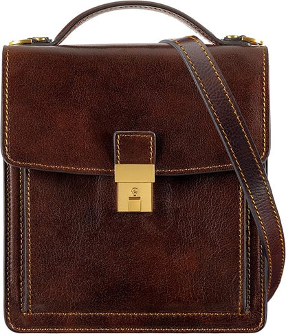 Time Resistance Small Leather Briefcase for Men - Crossbody Bag - Italian Leather Messenger Bag - Gift Box Included