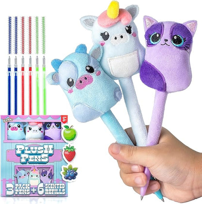 BUNMO Easter Gifts for Girls - Cute Pens - Cute Gel Pens w/Soft Grip & 6 Refills - Gifts for Tweens- Girls Easter Basket Stuffers - Fun Writing for Kids - Gift for Teens - Plush 3 Pack