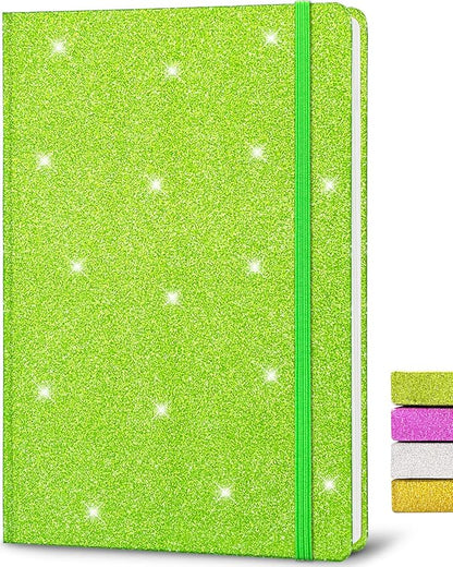 Green Glitter Notebook, 8.3x5.7” 160 Lined Pages Glitter Never Peel Off Sparkle Journal for Girls College Ruled A5 Hardcover Notebooks for Teens Women Writing Note Taking Office Work School Gifts