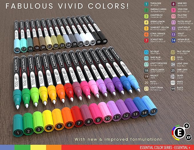 TOOLI-ART Acrylic Paint Pens Assorted Vibrant Markers for Rock Painting, Canvas, Glass, Mugs, Wood, Fabric, Metal, Ceramics. Non Toxic, Quick Dry, Multi-Surface, Lightfast (EXTRA FINE)