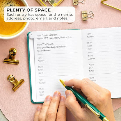 Clever Fox Address Book with alphabetic tabs - PU Leather Telephone and Address Book for Keeping Contacts Safe, Contact Organizer Journal, Small Size (4.0″ x 5.5″), Hardcover, Turquoise