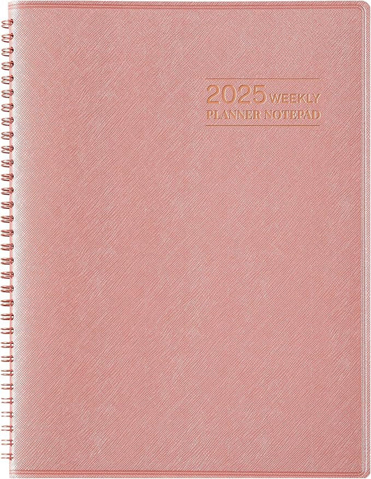 2025 Planner - Weekly & Monthly Planner Notepad 2025, 11.38'' x 8.74'', JAN. 2025 - DEC. 2025, Appointment Book, 60 Minutes Intervals, Monthly Tabs, Sturdy Cover, Spiral Bound, Back Pockets - Rose Golden