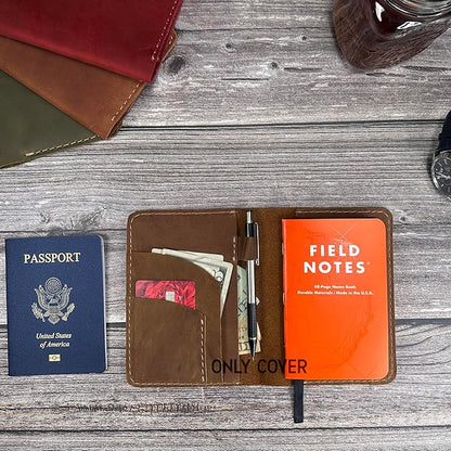 Thot Ra Leather Cover for Field Notes, Passport Cover, Leather Notebook Cover for 3.5" x 5.5" with Pen Holder, Only Cover (Vintage)