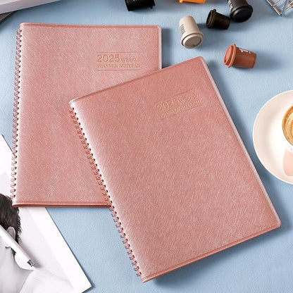 2025 Planner - Weekly & Monthly Planner Notepad 2025, 11.38'' x 8.74'', JAN. 2025 - DEC. 2025, Appointment Book, 60 Minutes Intervals, Monthly Tabs, Sturdy Cover, Spiral Bound, Back Pockets - Rose Golden