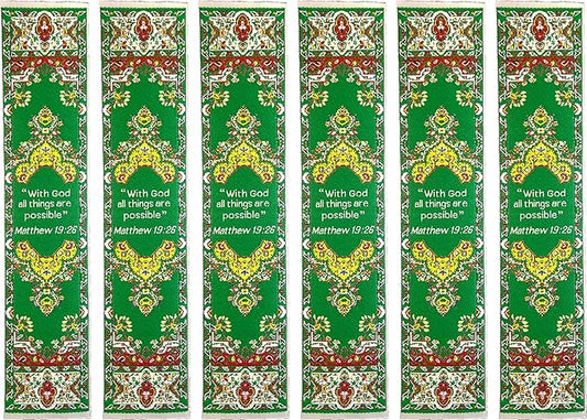 All Things Possible, Bulk Pack of 6 Woven Fabric Christian Bookmarks, Silky Soft Matthew 19:26 Flexible Bookmarker for Novels Books and Bibles, Traditional Turkish Woven Design, Memory Verse Gift